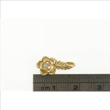 10K Diamond Inset Rose Flower Romantic Yellow Gold Pendant