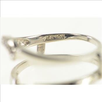 10K Diamond Inset Wrap Wedding Band Guard White Gold Ring, Size 6.75