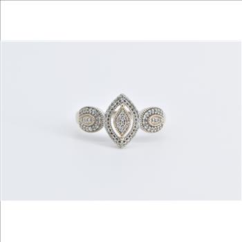 10K Diamond Marquise Halo Vintage Statement Yellow Gold Ring, Size 7