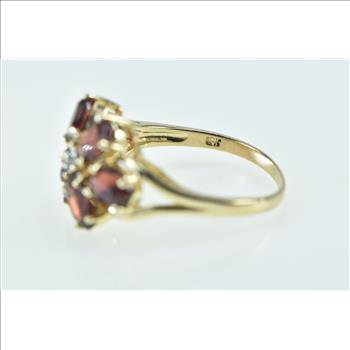 10K Diamond Oval Garnet Vintage Cluster Yellow Gold Ring, Size 7.75