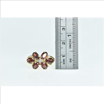 10K Diamond Oval Garnet Vintage Cluster Yellow Gold Ring, Size 7.75