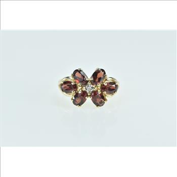 10K Diamond Oval Garnet Vintage Cluster Yellow Gold Ring, Size 7.75
