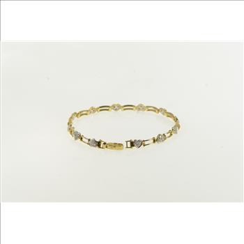 10K Diamond Pave Heart Love Symbol Tennis Yellow Gold Bracelet 7