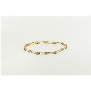 10K Diamond Pave Heart Love Symbol Tennis Yellow Gold Bracelet 7