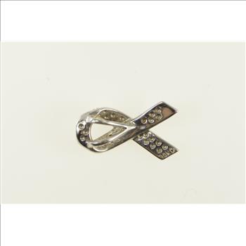 10K Diamond Ribbon Bow Memory Awareness White Gold Pendant