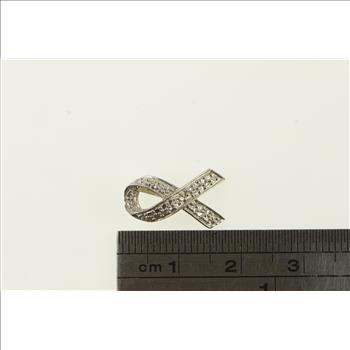10K Diamond Ribbon Bow Memory Awareness White Gold Pendant