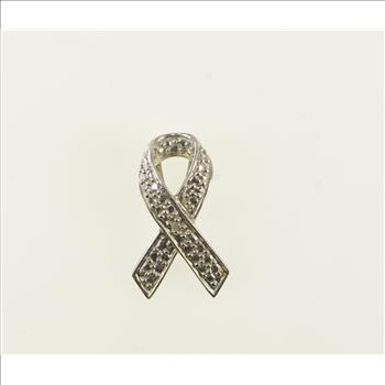 10K Diamond Ribbon Bow Memory Awareness White Gold Pendant