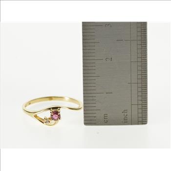 10K Diamond Ruby Inset Wavy Freeform Yellow Gold Ring, Size 5.5