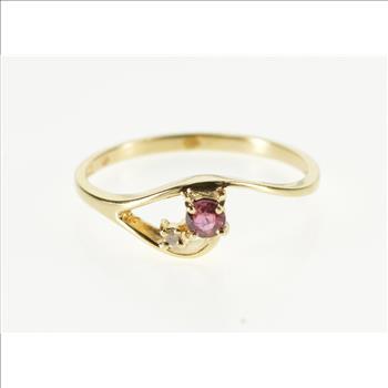 10K Diamond Ruby Inset Wavy Freeform Yellow Gold Ring, Size 5.5