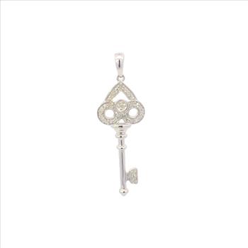 10K Diamond Skeleton Key Loyalty Symbol White Gold Pendant