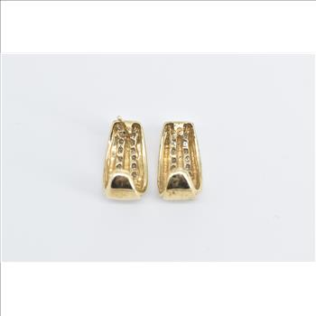 10K Diamond Striped Vintage Geometric Stud Yellow Gold Earrings