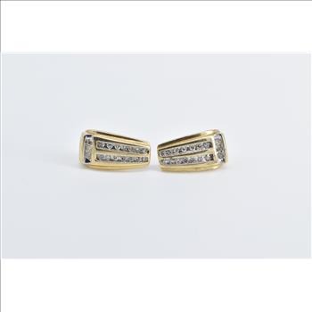 10K Diamond Striped Vintage Geometric Stud Yellow Gold Earrings