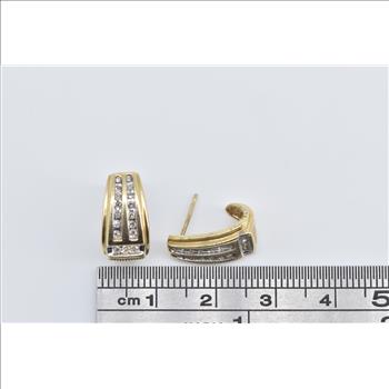 10K Diamond Striped Vintage Geometric Stud Yellow Gold Earrings