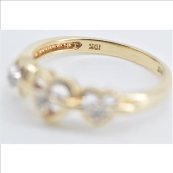 10K Diamond Three Heart Love Symbol Promise Yellow Gold Ring, Size 7