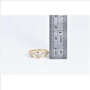 10K Diamond Three Heart Love Symbol Promise Yellow Gold Ring, Size 7