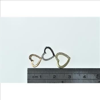 10K Diamond Tri Tone Tiered Heart Love Symbol Yellow Gold Pendant