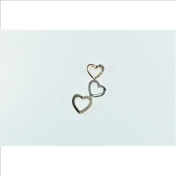 10K Diamond Tri Tone Tiered Heart Love Symbol Yellow Gold Pendant