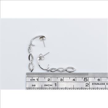 10K Diamond Twist Spiral Dangle Fashion White Gold Earrings