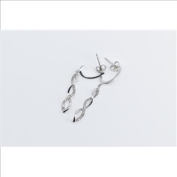 10K Diamond Twist Spiral Dangle Fashion White Gold Earrings