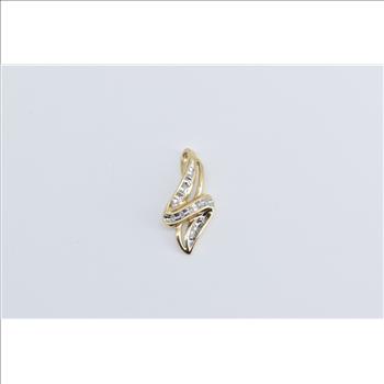 10K Diamond Vintage Wavy Fashion Statement Yellow Gold Pendant