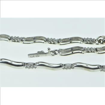 10K Diamond Wavy Bar Link Statement Chain White Gold Bracelet 7.25