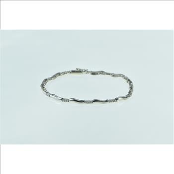 10K Diamond Wavy Bar Link Statement Chain White Gold Bracelet 7..25