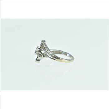 10K Diamond Wavy Vintage Statement Band White Gold Ring, Size 7