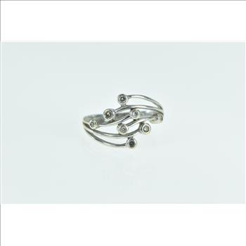 10K Diamond Wavy Vintage Statement Band White Gold Ring, Size 7