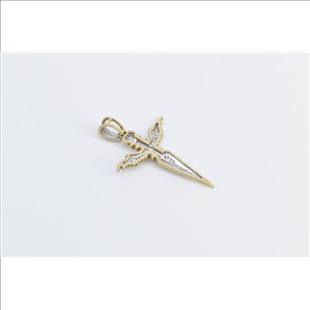 10K Diamond Winged Dagger Throwing Knife Yellow Gold Charm/Pendant