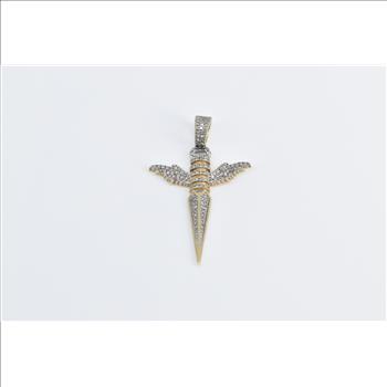 10K Diamond Winged Dagger Throwing Knife Yellow Gold Charm/Pendant