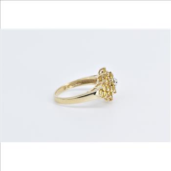 10K Diamond Yellow Sapphire Cluster Statement Yellow Gold Ring, Size 7