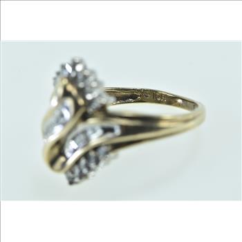 10K Diamond Zig Zag Freeform Cluster Bypass Yellow Gold Ring, Size 7