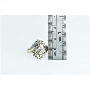 10K Diamond Zig Zag Freeform Cluster Bypass Yellow Gold Ring, Size 7