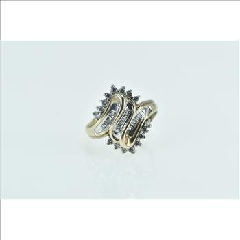 10K Diamond Zig Zag Freeform Cluster Bypass Yellow Gold Ring, Size 7