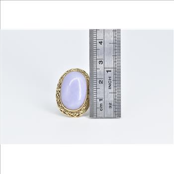 10K Elaborate Filigree Oval Lilac Jade Cabochon Yellow Gold Ring, Size 6.25