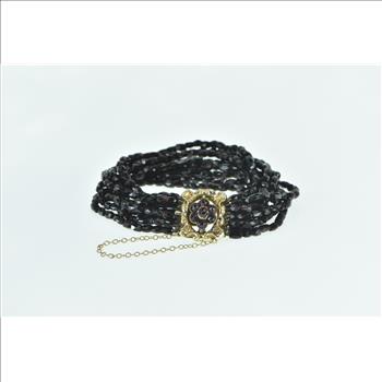 10K Elaborate Victorian Layered Garnet Box Clasp Yellow Gold Bracelet 6