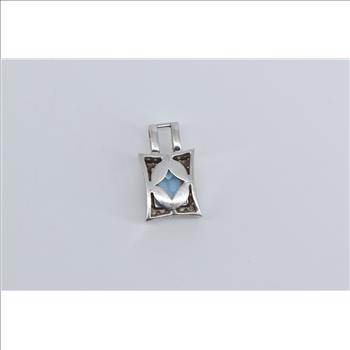 10K Emerald Cut Blue Topaz Diamond Halo Squared White Gold Pendant