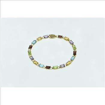 10K Emerald Cut Gemstone Rainbow Bracelet Yellow Gold Bracelet 6.75