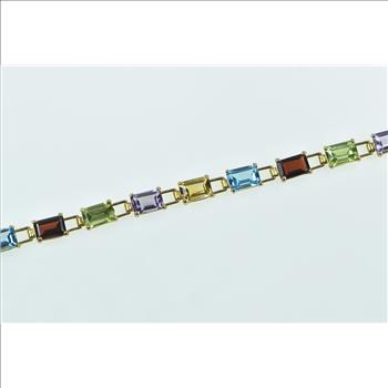 10K Emerald Cut Gemstone Rainbow Bracelet Yellow Gold Bracelet 6.75