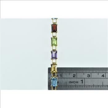 10K Emerald Cut Gemstone Rainbow Bracelet Yellow Gold Bracelet 6.75