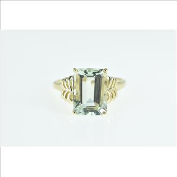 10K Emerald Cut Quartz Solitaire Statement Yellow Gold Ring, Size 11