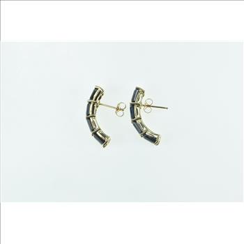 10K Emerald Cut Sapphire Curved Bar Drop Yellow Gold Earrings