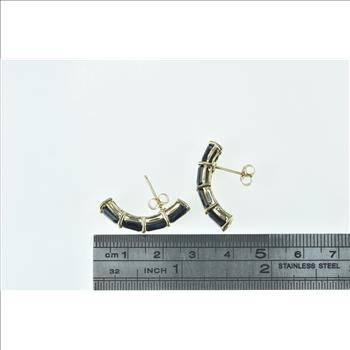 10K Emerald Cut Sapphire Curved Bar Drop Yellow Gold Earrings