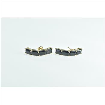 10K Emerald Cut Sapphire Curved Bar Drop Yellow Gold Earrings