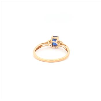 10K Emerald Cut Syn. Sapphire Diamond Statement Yellow Gold Ring, Size 6.75
