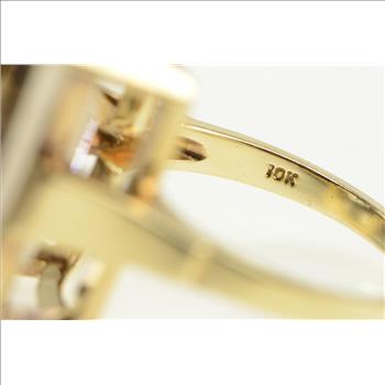 10K Emerald Cut Syn. Smoky Quartz Cocktail Yellow Gold Ring, Size 7.5