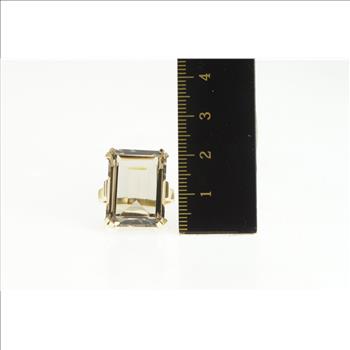 10K Emerald Cut Syn. Smoky Quartz Cocktail Yellow Gold Ring, Size 7.5