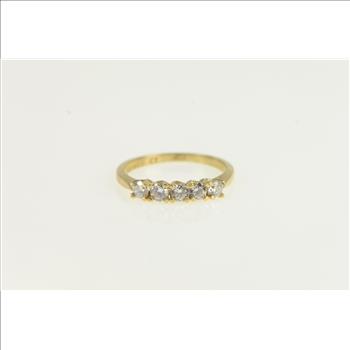 10K Five Stone Classic Stackable CZ Band Yellow Gold Ring, Size 6.25