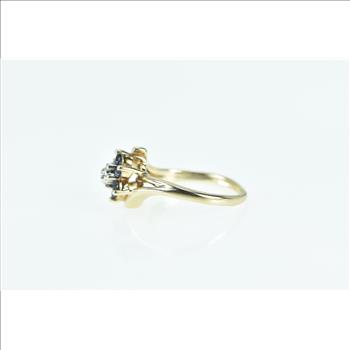10K Flower Sapphire Diamond Vintage Cluster Bypass Yellow Gold Ring, Size 3.5