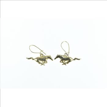 10K Ford Mustang Symbol Horse Sports Car Yellow Gold Earrings